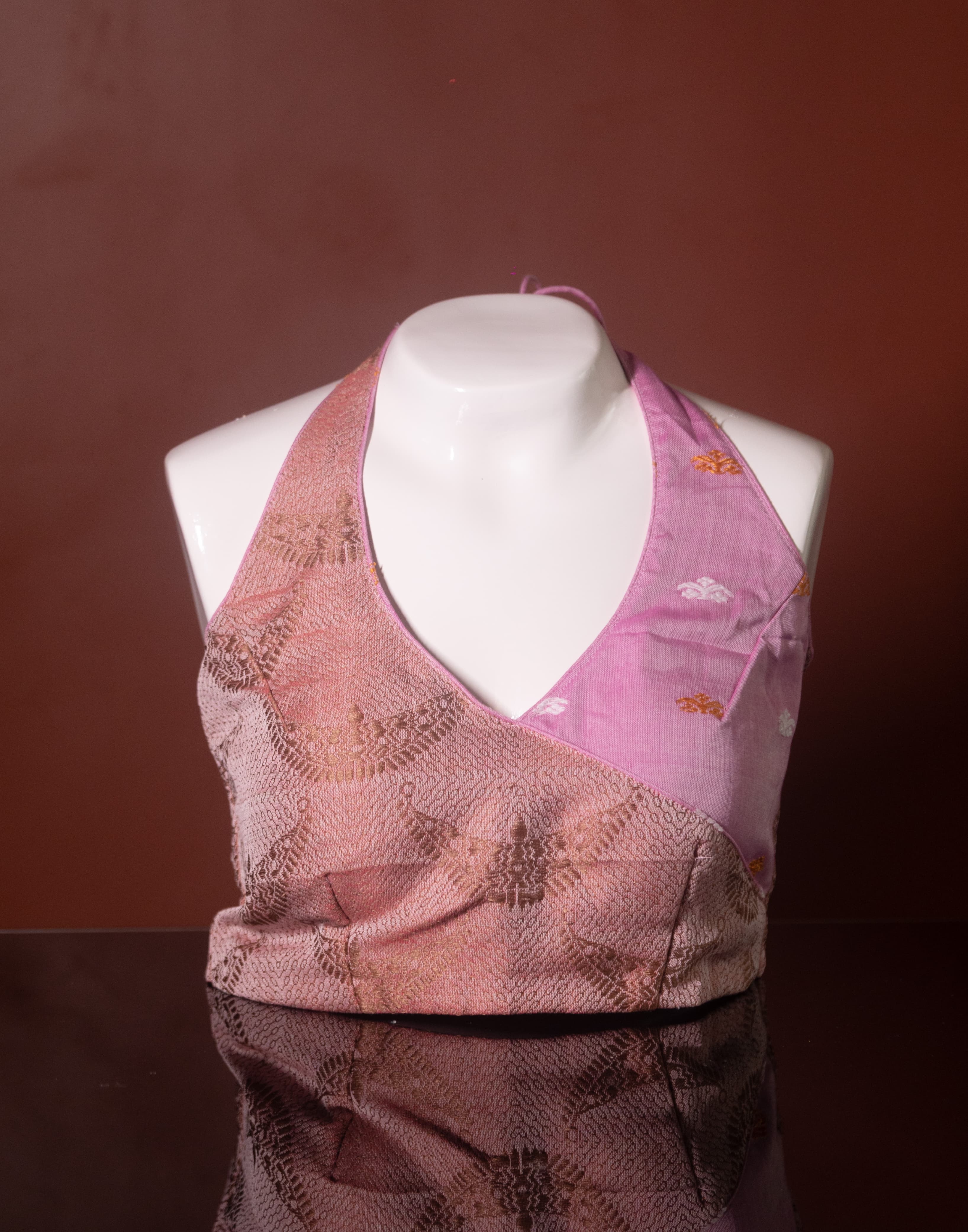 JUNBIRI AND GOS BUTA MOTIFFED HALTER NECK BLOUSE